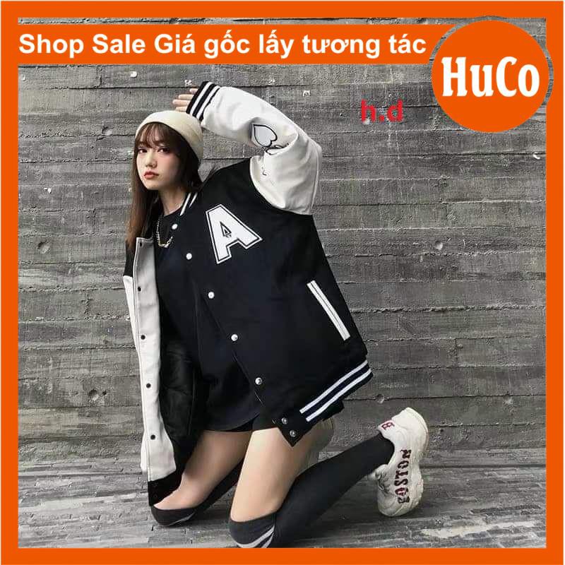 áo khoác bomber chữ A tay trắng chất gió 1 lớp form chuẩn ảnh freesize unisex nam nữ mặc được dưới 55kg | BigBuy360 - bigbuy360.vn