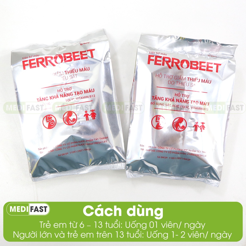 Bổ sung sắt và Acid Folic cho người thiếu máu - Ferrobeet cung cấp thêm Vitamin từ Bột củ dền đỏ - Hộp 30 viên