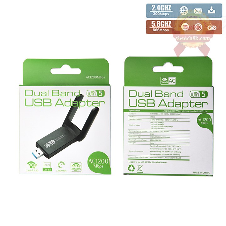 USB thu phát sóng wifi 2 râu AC1200M 5Ghz 2.4Ghz tốc độ 1200Mbps 3.0 chip RTL8812BU Foxconn