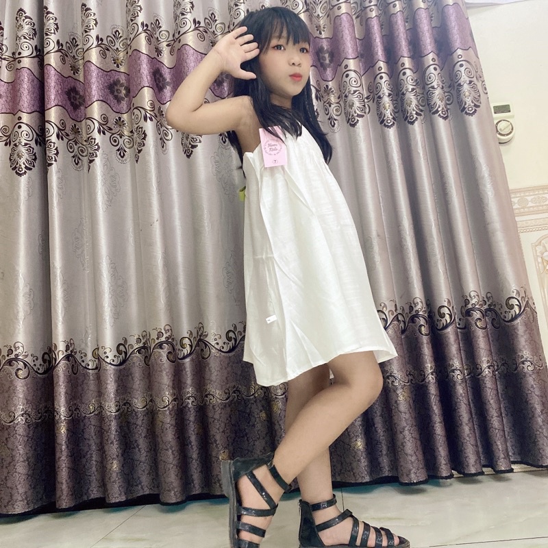 Váy 2 dây, đầm maxi nơ lưng cho bé gái