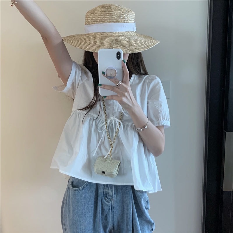 Áo Sơ Mi Tay Phồng Ngắn Phong Cách Pháp Thời Trang Mùa Hè Cho Nữ