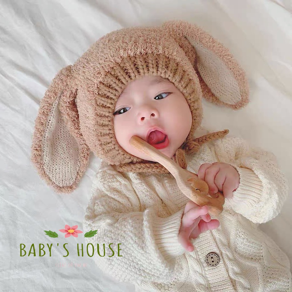 Mũ nón len bông xù tai thỏ dài đáng yêu cho bé 5m-3y ML41 Baby House