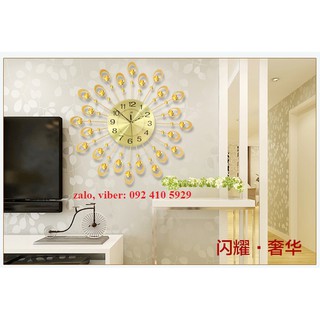 Đồng hồ treo tường đuôi công 04 màu vàng