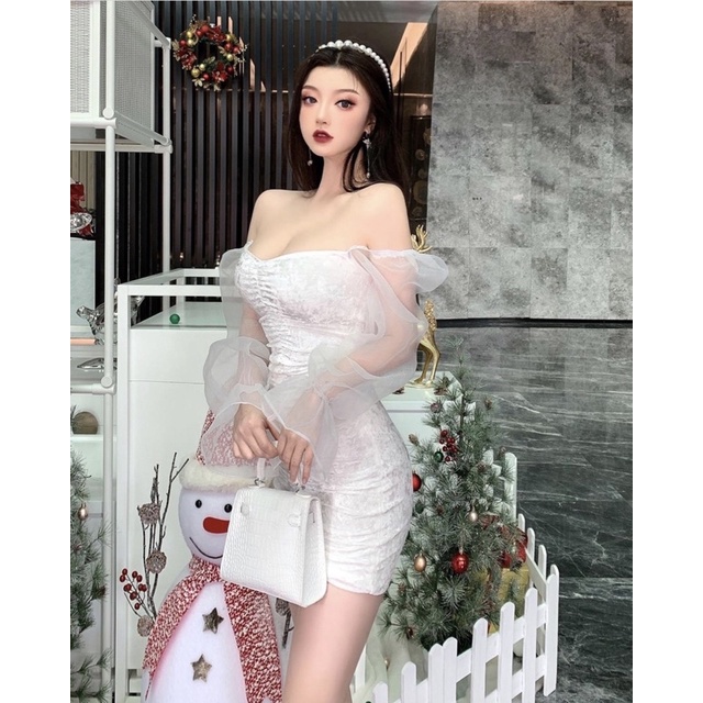 ĐẦM BODY NHUNG LỤA TAY LƯỚI BỒNG CAM KẾT HÀNG QCCC