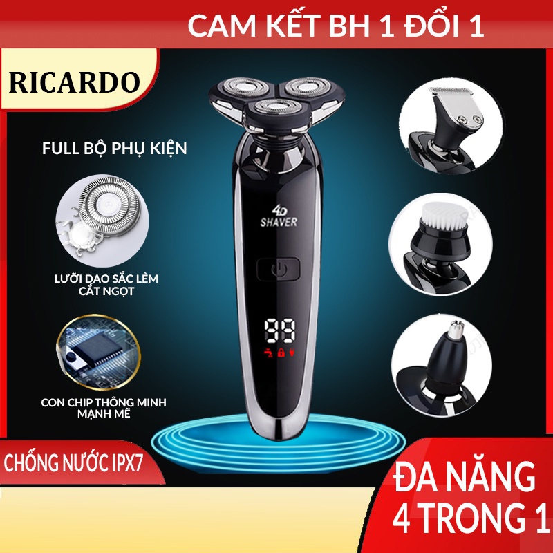 Máy Cạo Râu Khô Cao Cấp Rayco 4d Shaver, Máy Cạo Râu Đa Năng Cầm Tay 3 Lưỡi Kép,Dao Cạo Êm,Chống Nước IPX7- MCR01