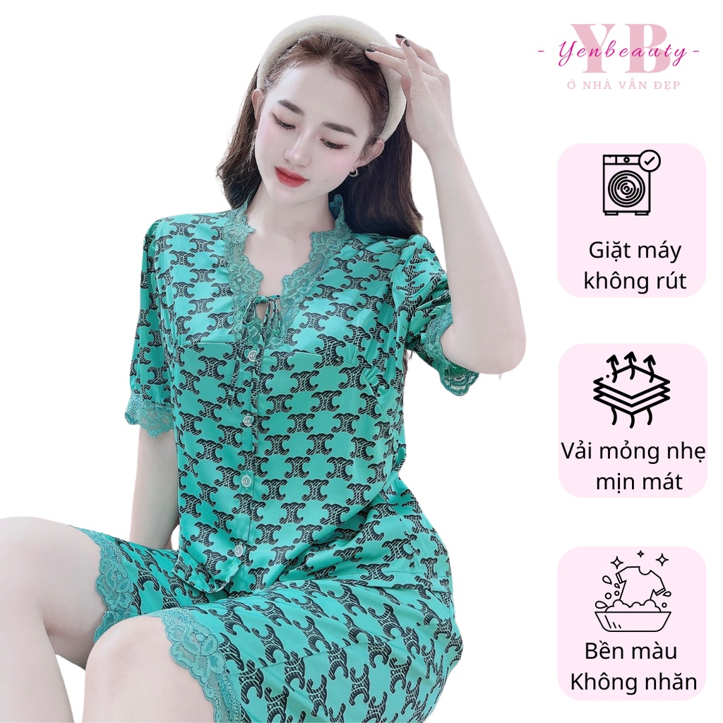 Đồ Bộ Lụa Tơ/Satin Quần Lửng Mặc Ở Nhà Nữ - Bộ Quần Áo Ngủ Nữ Mặc Nhà Mùa Hè, Nhiều Màu Dễ Thương, YENBEAUTY
