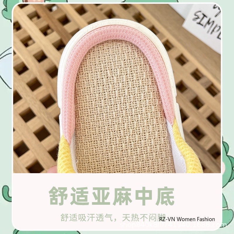 Dép Cotton Lanh Đi Trong Nhà Đế Dày Thoáng Khí Chống Trượt In Hình Khủng Long Nhỏ Hoạt Hình Cho Cặp Đôi