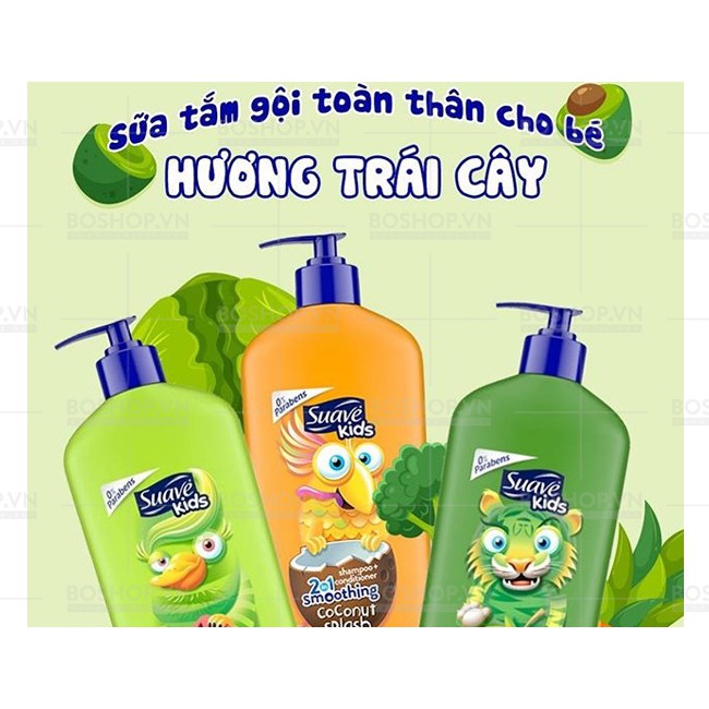 Sữa Tắm Gội Xả 3in1 & 2in1 Suave Kids 532ml Chai Vòi Nhí