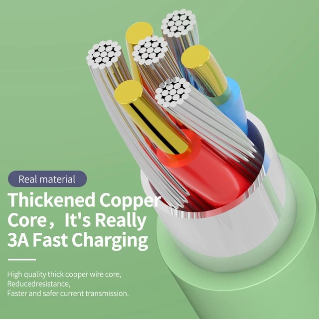 【Liquid Silicon Cable 】4 Colour Cord Charging Cable Fast Charger For Type-C Micro USB iPhone ,iPhone And Android 1M Candy Colors  3A Cables