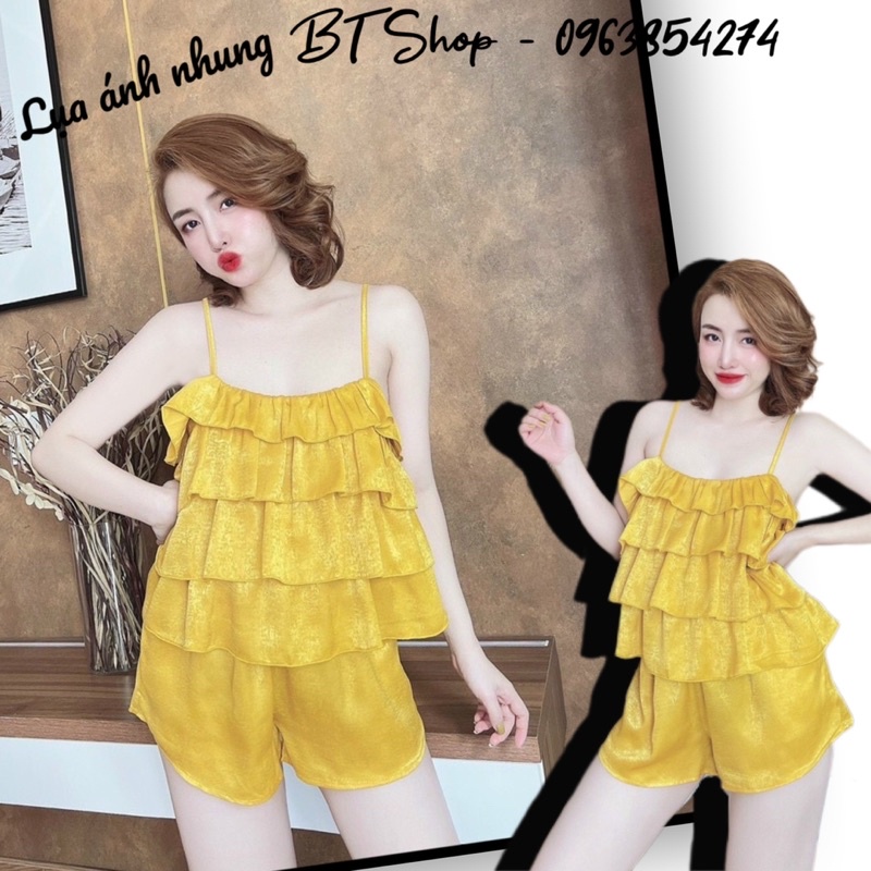 Đồ ngủ lụa latin 2 dây bèo tầng màu trơn freesize 42-57kg