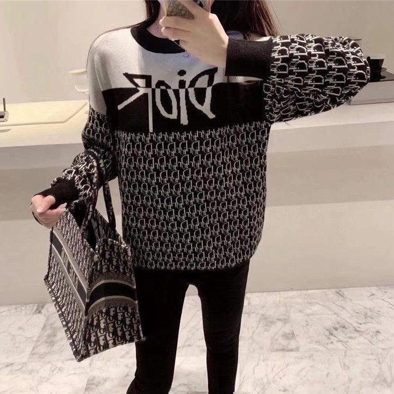 Hàng Có Sẵn!Dior!Áo Khoác Cardigan Dệt Kim Dáng Rộng Giữ Ấm Thiết Kế Mới Trẻ Trung