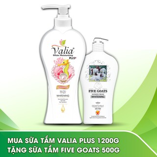 Combo sữa tắm cá ngựa Valia Plus 1200g+ Sữa tắm chiết xuất sữa dê Five Goats 500g