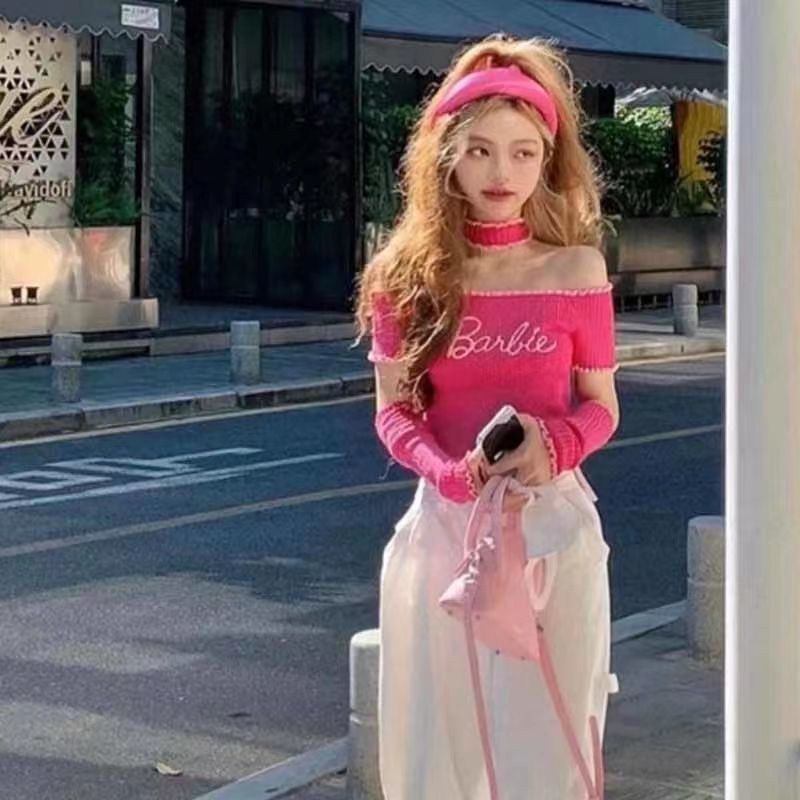 Áo Kiểu Cổ Tròn Hở Vai Phối Màu Tương Phản Ngọt Ngào Cho Nữ