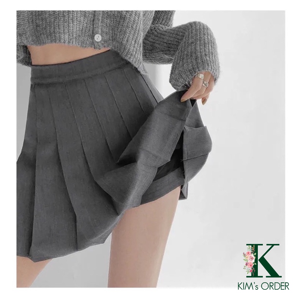 Chân Váy Nữ Ngắn Tennis Xếp Ly Màu Ghi Đen Trắng Loại 1 Có Lót Trong Cạp Cao Năng Động Style Thể Thao Mặc Hàng Ngày
