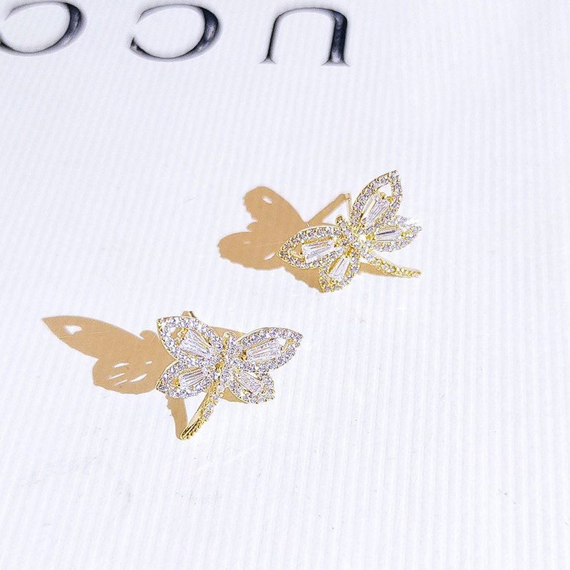 [Jiudoulan] Bông Tai Hình Chuồn Chuồn Đính Kim Cương Giả Dễ Thương Tinh Tế Cho Nữ