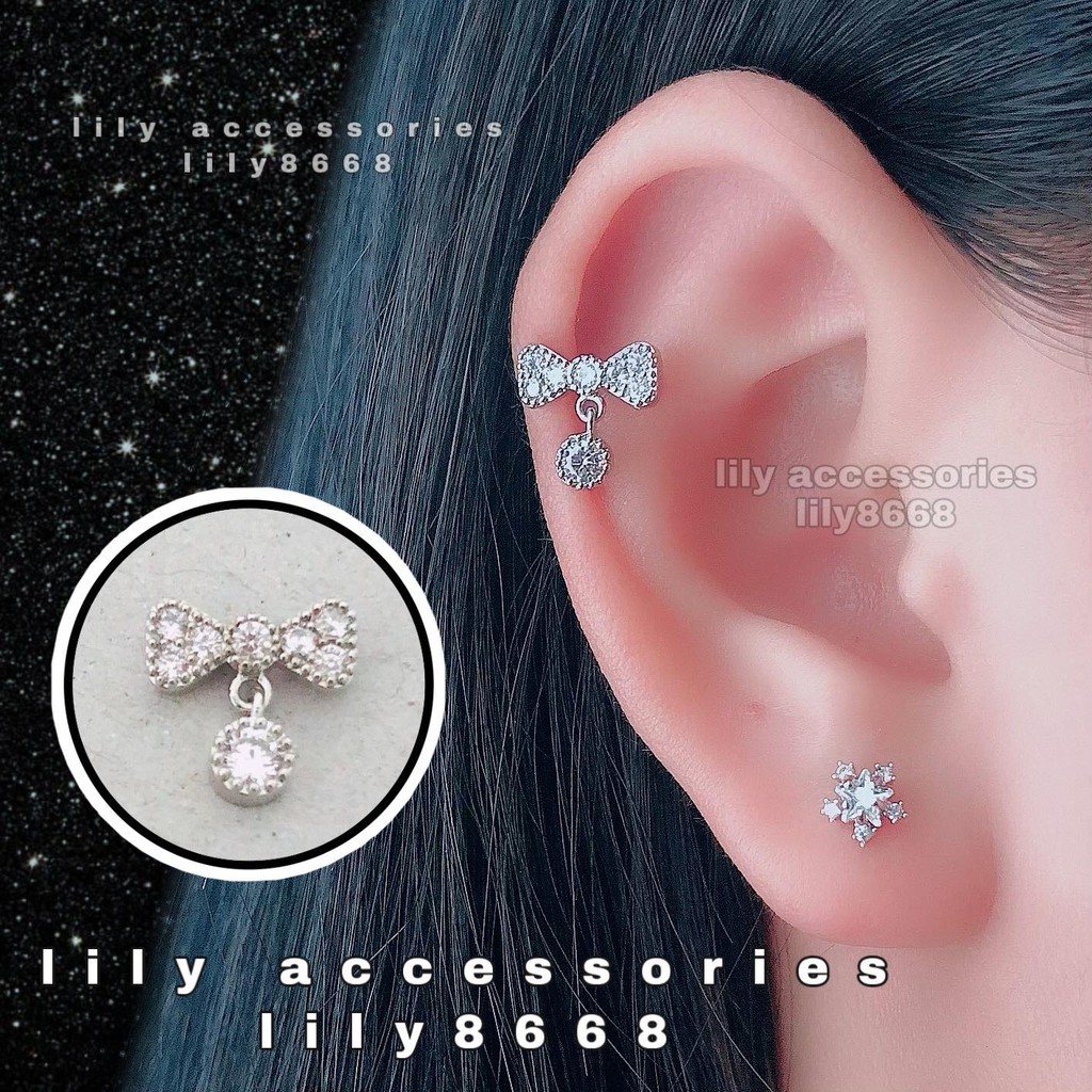 bông tai khuyên tai titan nơ tròn đính đá không gỉ không đen không dị ứng nam nữ Uniex