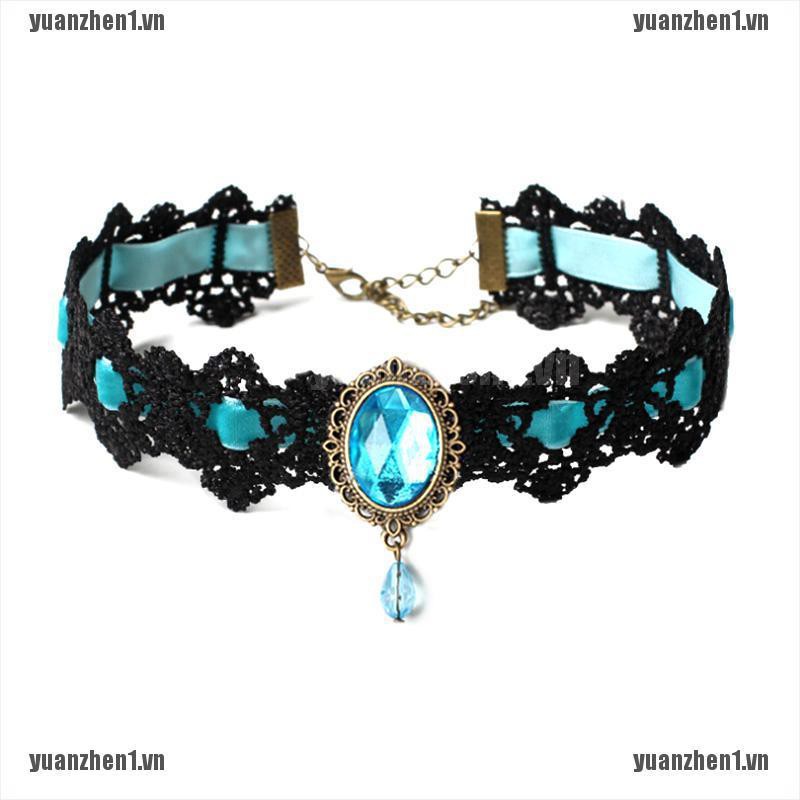 [YUANZHEN1] Vòng Cổ Choker Ren Đen Đính Pha Lê Phong Cách Gothic Cổ Điển