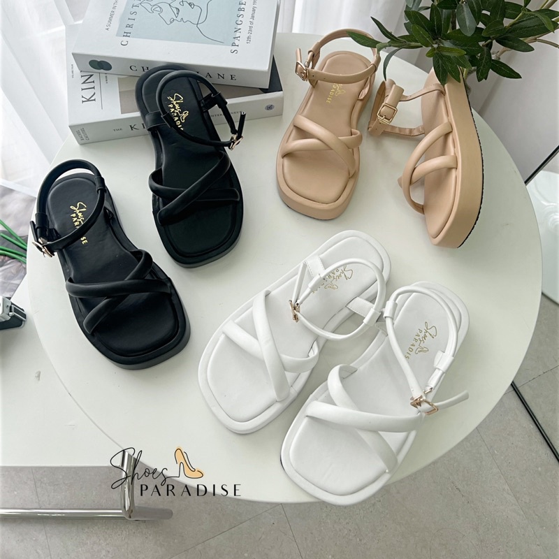 Giày sandal nữ chéo ulzzang đế xuồng trơn 3p chéo đế cao nữ Shoes Paradise SD011