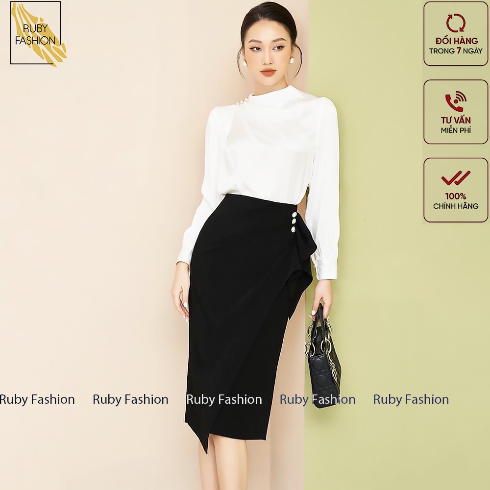 Chân váy bút chì khuy ngọc Ruby Fashion cách điệu sang trọng | BigBuy360 - bigbuy360.vn