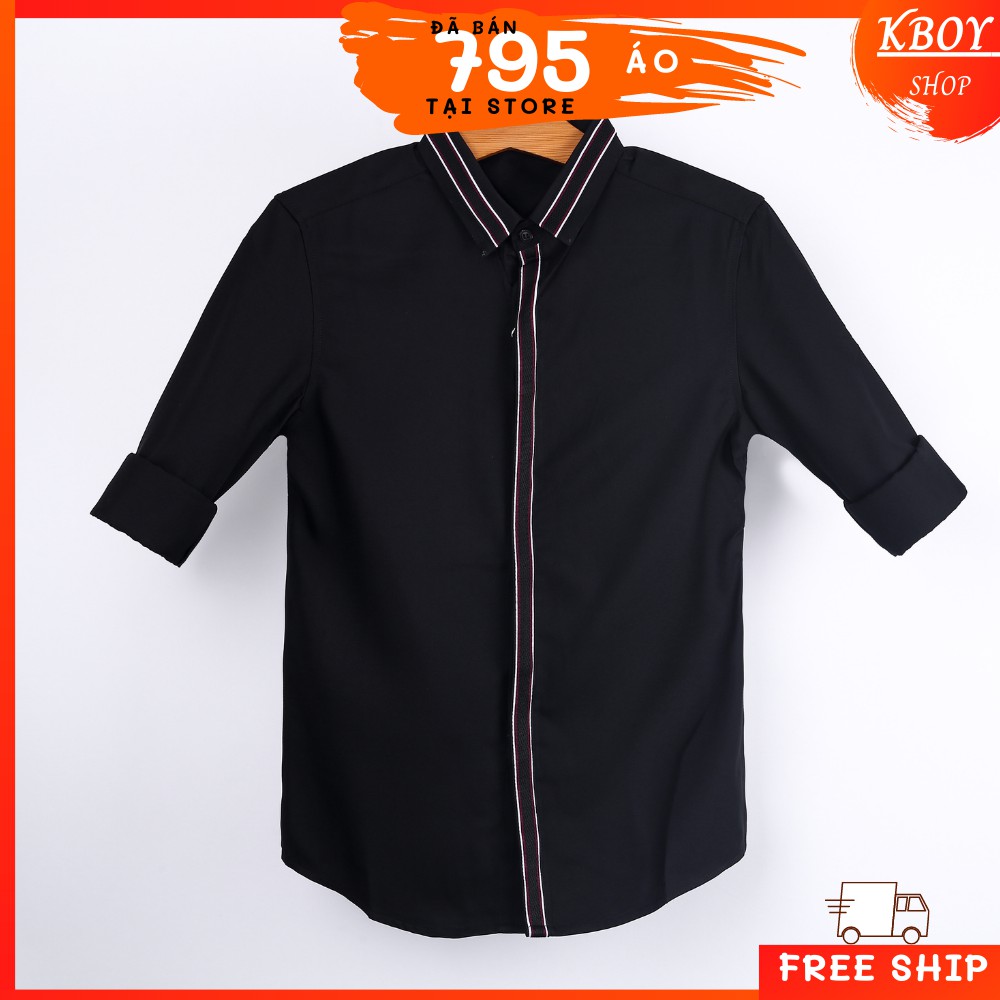 Áo Sơ Mi Tay Dài Cotton Spandex Họa Tiết Cao Cấp Trắng/Đen Dáng Ôm Chuẩn - áo sơ mi công sở phong cách hàn quốc - 2814 | BigBuy360 - bigbuy360.vn