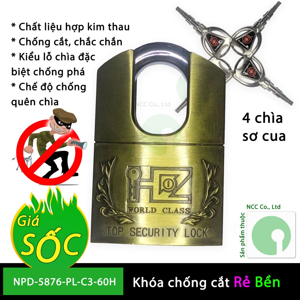 Ổ khóa chống cắt PadLock 60mm cho gia đình - kho xưởng cực kỳ an toàn - NPD-5876-PL-C3-60H