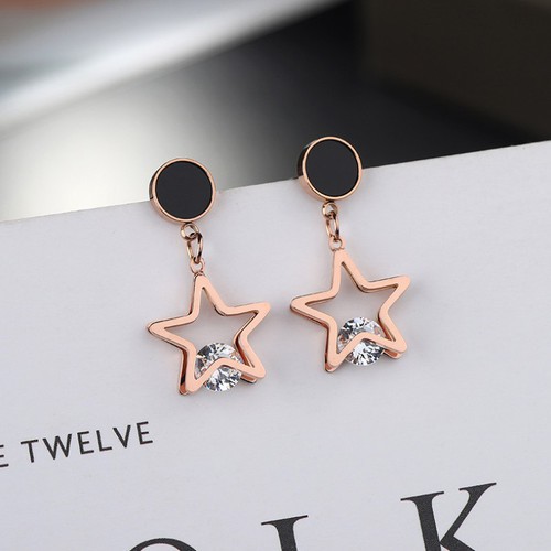 Bông Tai Nữ Ngôi Sao Đính Đá Nhân Tạo Titan Ko Đen TT 2715