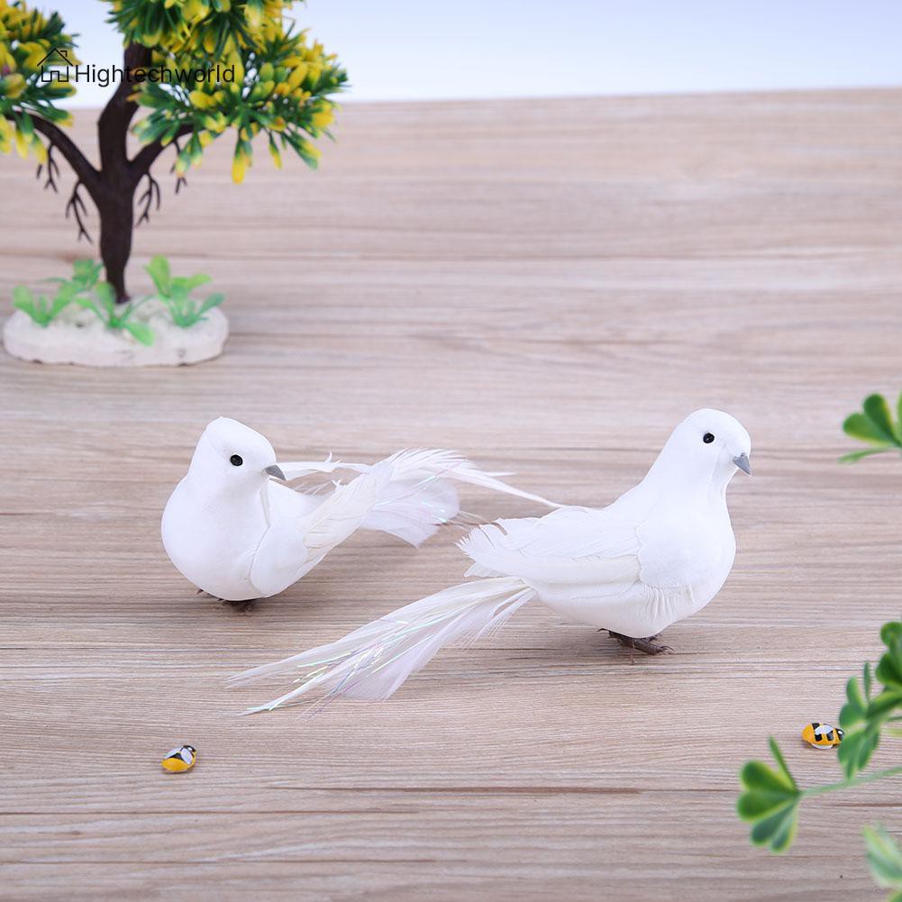 Set 2 con chim bồ câu nhân tạo trang trí nội thất độc đáo