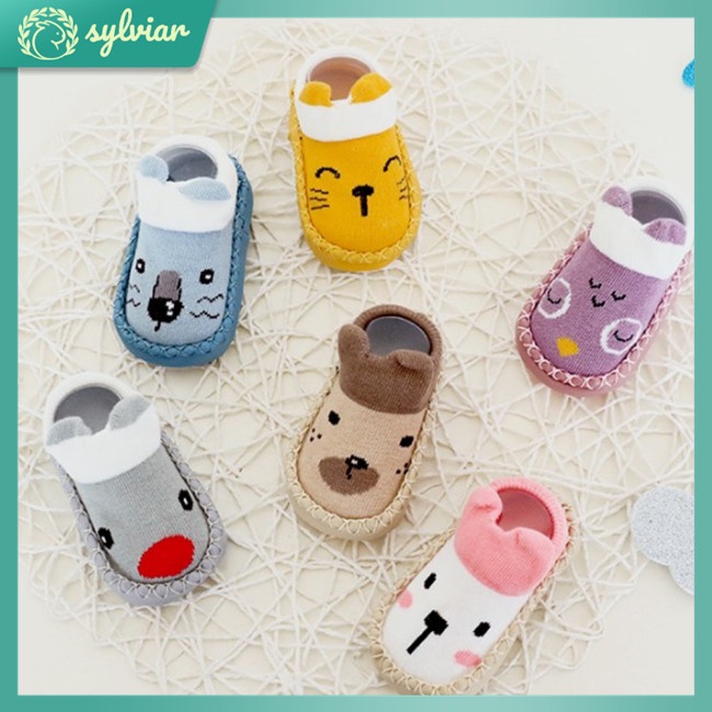 [sylviar] Giày Vớ Đế Mềm Chống Trượt Thiết Kế Hoạt Hình Cho Bé Sơ Sinh Tập Đi