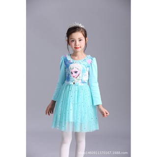 0.5kg Váy Elsa dài tay áo thun co giãn  đẹp