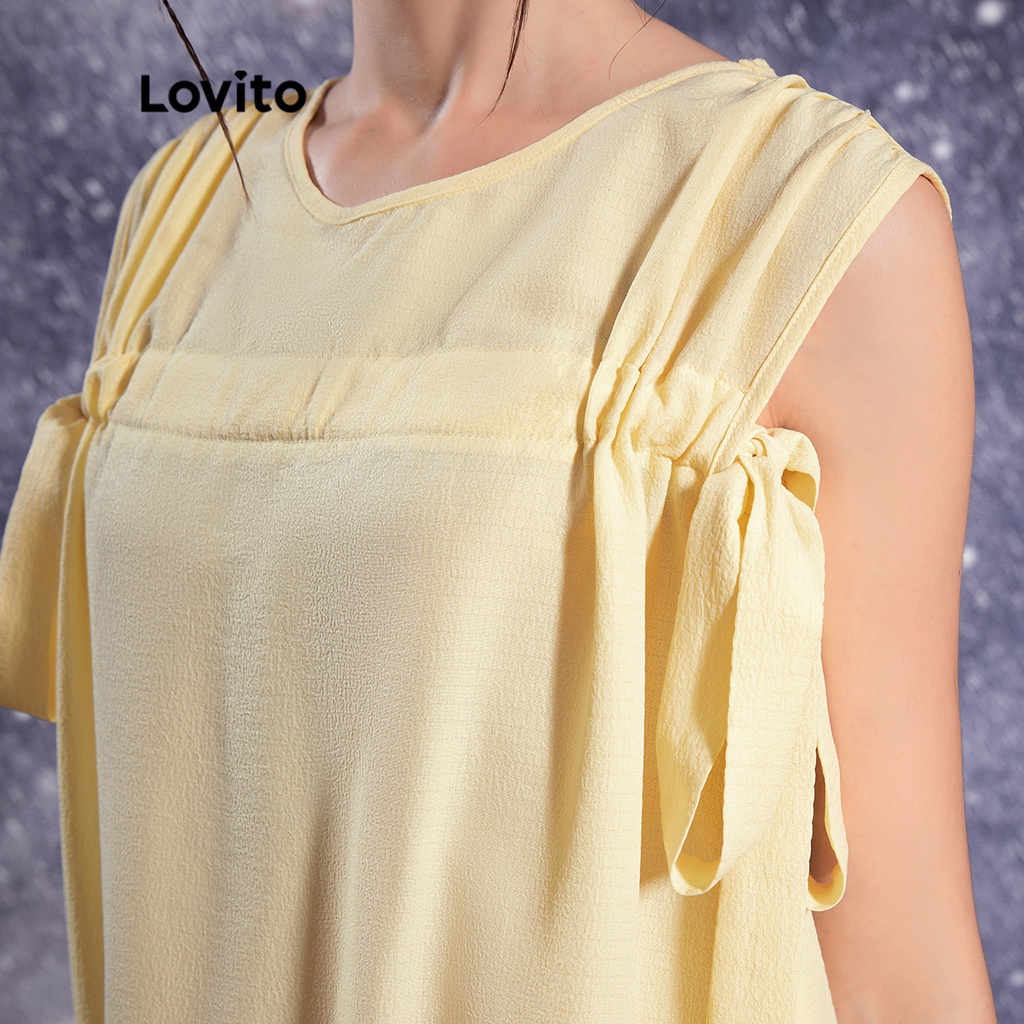 Lovito STAR GIRL Dây rút trơn giản dị Đầm nữ chữ A phức hợp L32AE026 (Vàng nhạt)