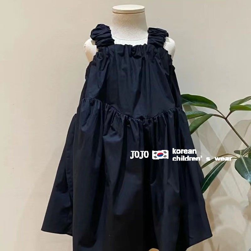 Đầm Cotton Màu Đen Phong Cách Hàn Quốc / Nhật Bản / Hàn Quốc Thời Trang Mùa Hè 2022 Xinh Xắn Cho Bé Gái
