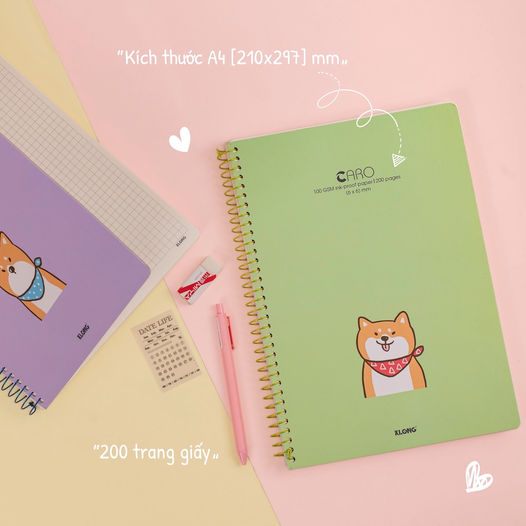 Sổ lò xo đơn Caro (6 x 6) mm A4, giấy 100gsm không lem, viết Bullet Journal - 200 trang; MS 590