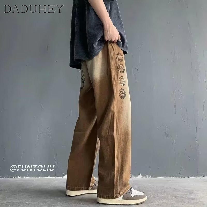 DaDuHey American Street Jeans Men's Autumn Loose Straight Pants Fashion Brand Retro Fried Street Washed Casual Pants