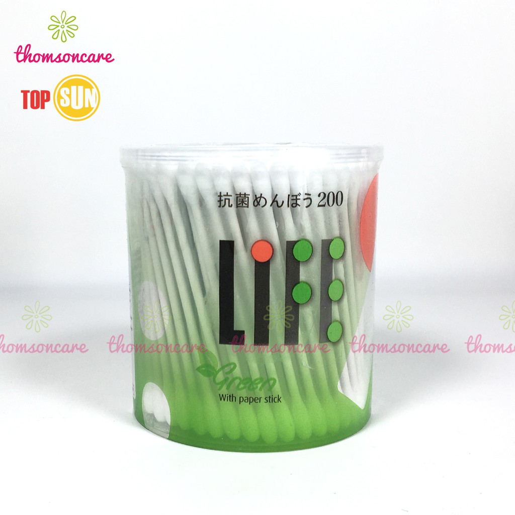 Tăm bông life cho trẻ em và người lớn, vệ sinh ngoáy tai hộp 200 chiếc kháng khuẩn từ Nhật Bản