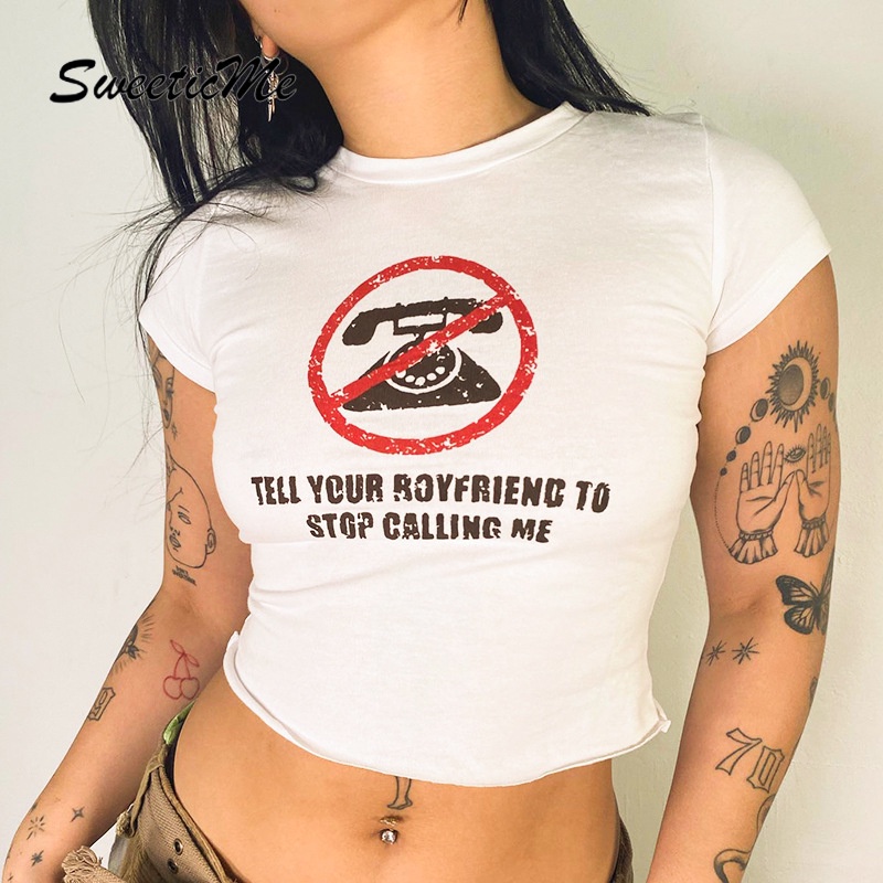 Áo Thun Nữ Hở Rốn Tay Ngắn Cổ Tròn In Chữ Sweeticme 2022 Thời Trang