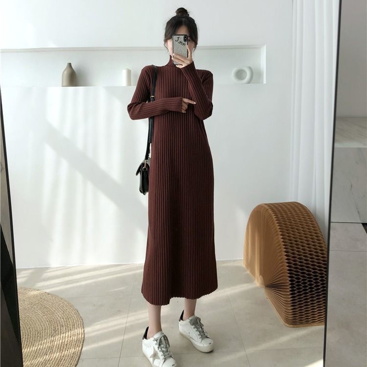 COZOK Đầm Dệt Kim Tay Dài Cổ Cao Thời Trang Xinh Xắn Cho Nữ