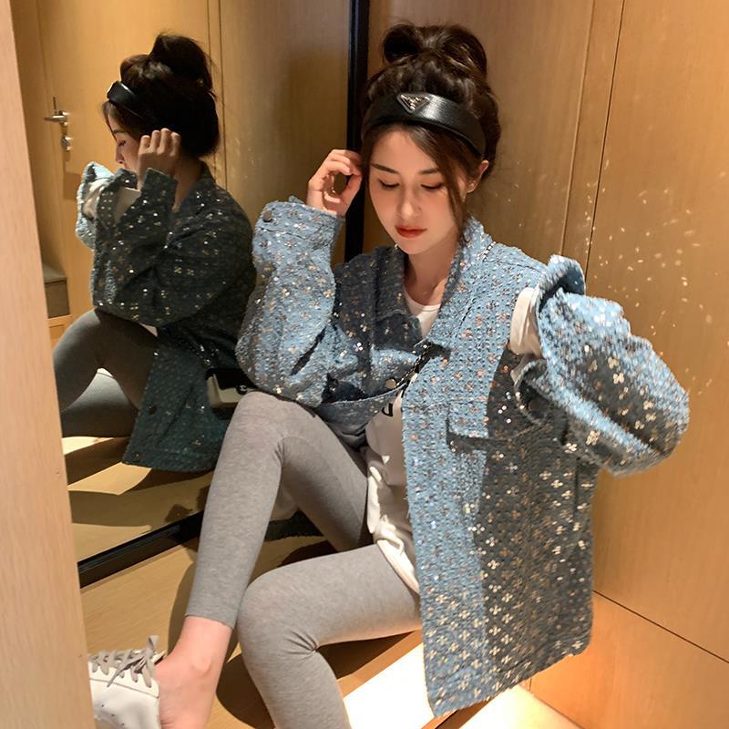 Áo Khoác Denim Họa Tiết Thêu Đính Kim Sa Thời Trang Mùa Xuân Mới 2022 Cho Nữ