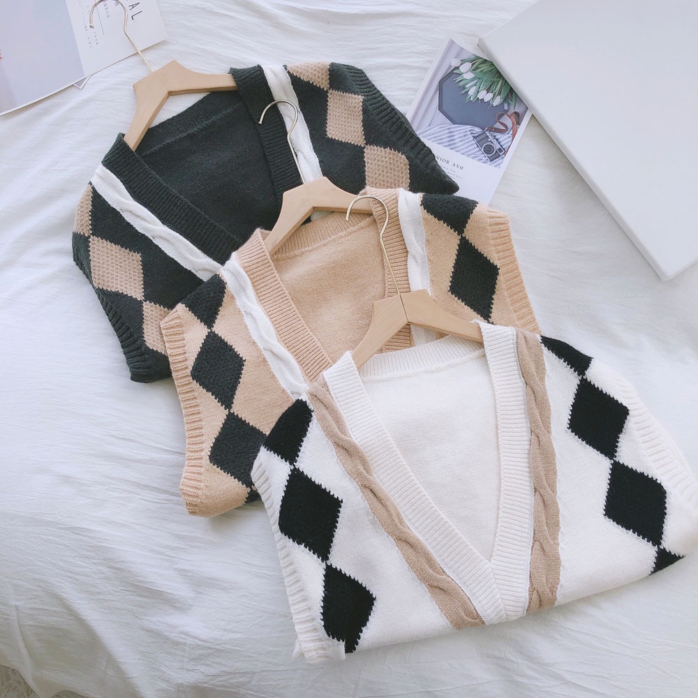 Áo dệt kim cổ chữ V phong cách Hàn Quốc dễ phối đồ