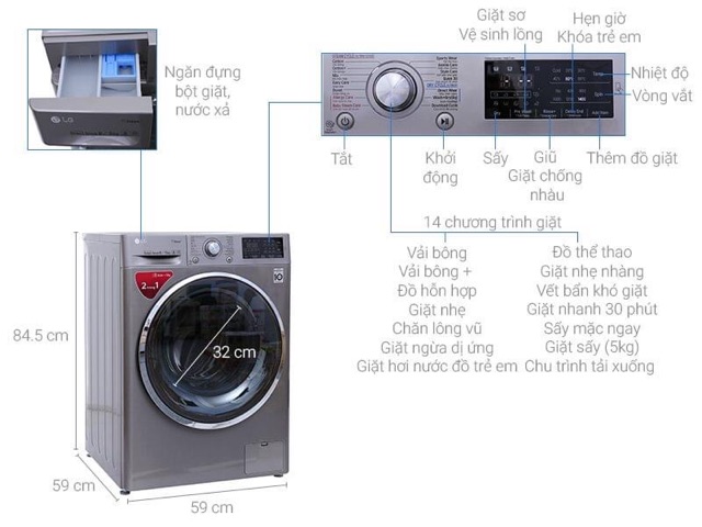 Máy giặt sấy LG Inverter 9kg FC1409D4E