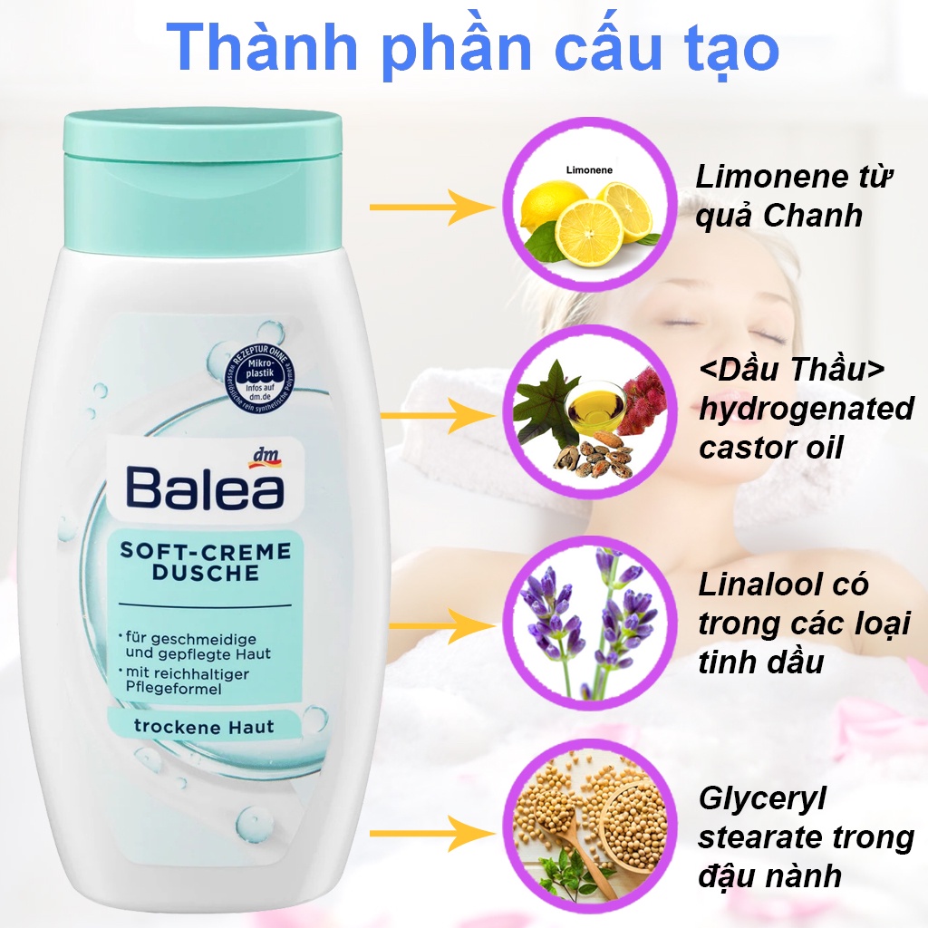 Sữa tắm BALEA DUSCHE dưỡng da dưỡng ẩm lưu hương lâu mềm mịn da 300ml