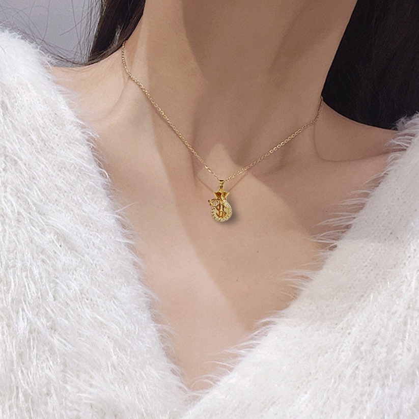 Dây chuyền đính đá lấp lánh sang trọng mặt túi tiền may mắn