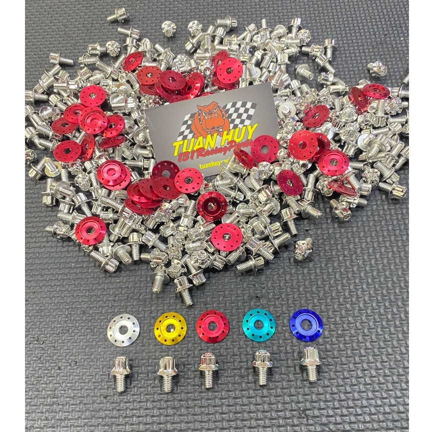 [Lông đền viền chấm + 6li10 trụ G3 inox] Combo ốc + lden bắt hộp sên , bắt carte các loại xe (TRỪ XE SIRUS JUPITER)