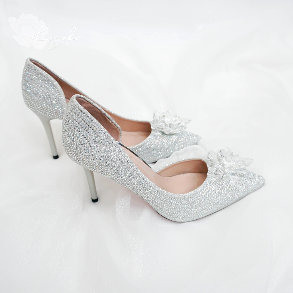 Giày cưới lọ lem hở eo lấp lánh Kiyoko cao 9cm