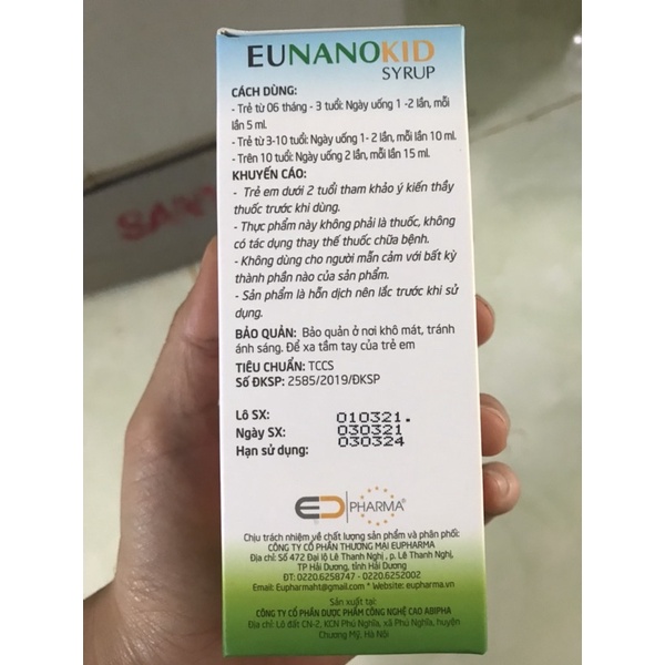 Canxi EUNANOKID SYRUP BỔ SUNG CAXI CHO BÉ TRÊN 6 THÁNG- trẻ biếng ăn- hấp thu kém