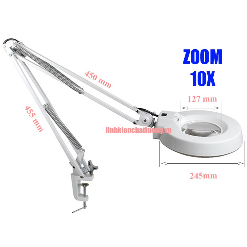Kính lúp kẹp bàn LT-86A 10X đèn LED (loại thấu kính phổ thông)