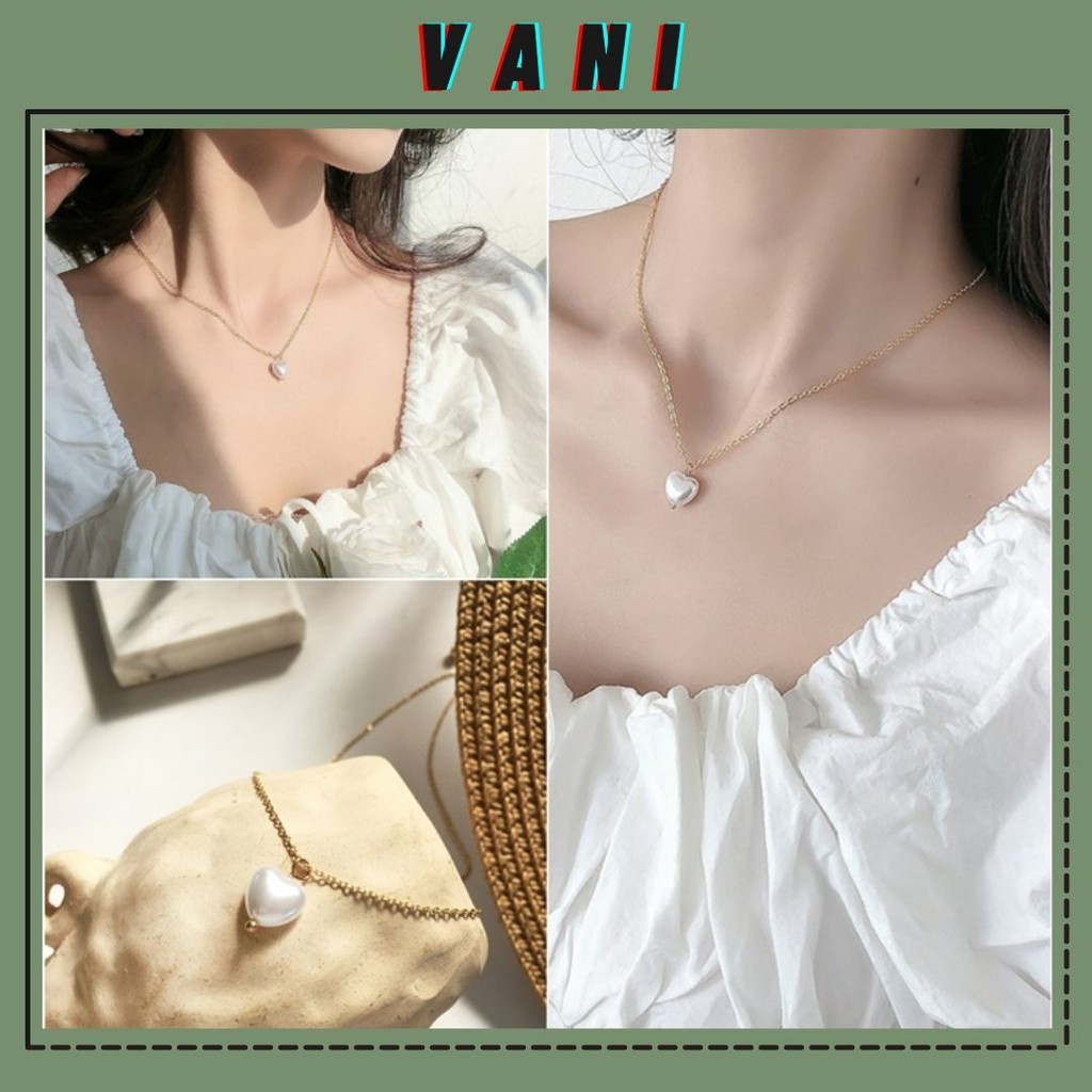 Dây Chuyền, Vòng Cổ, Choker Dây Nhiễn Hình Trái Tim Hạt Châu Đặc Phong Cách HQ - Vani Store