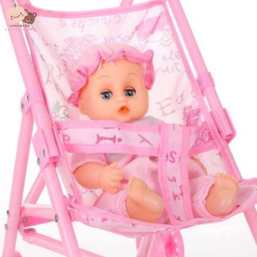 Đồ chơi xe đẩy em bé kèm búp bê 12 inch có thể gập lại làm quà cho bé