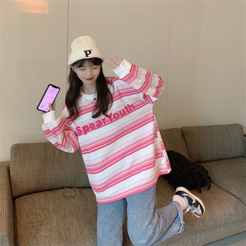 Áo Thun Tay Dài Họa Tiết Sọc Thời Trang Dành Cho Nữ