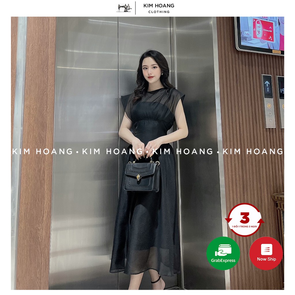 Đầm dự tiệc Kim Hoàng đi tiệc cưới xòe ngắn tay ôm eo body cao cấp (Hàng Thiết Kế) | BigBuy360 - bigbuy360.vn
