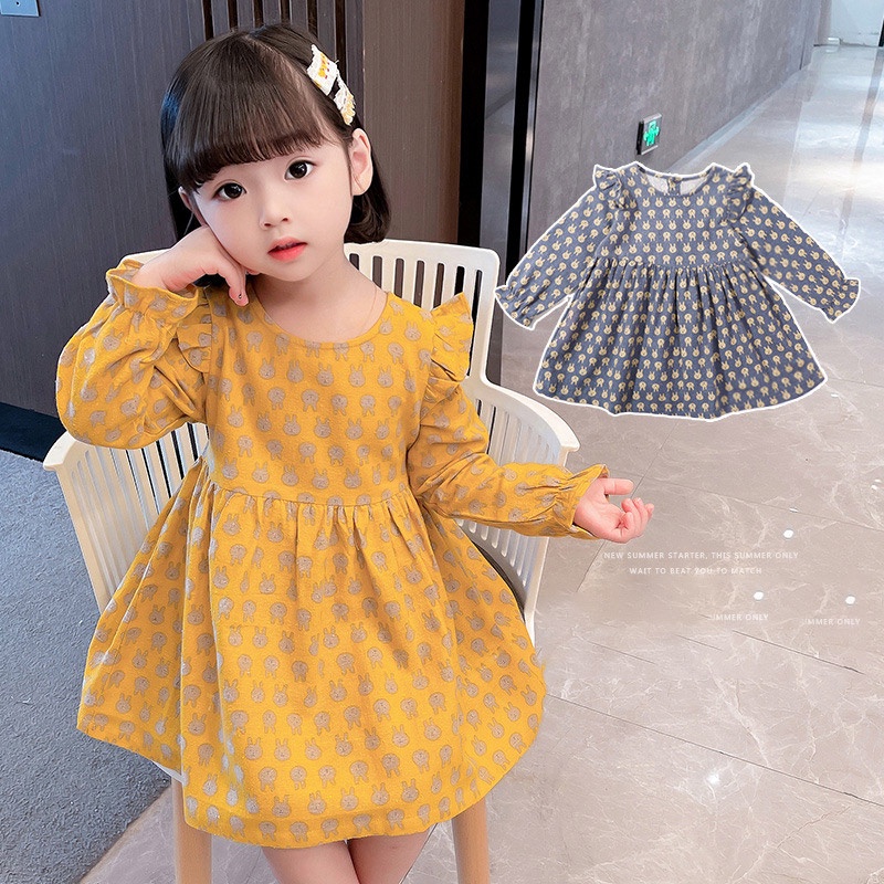 IQ Angel  Đầm Mùa Thu Tay Bay Đầu Thỏ Nhỏ Cho Bé Gái Ca